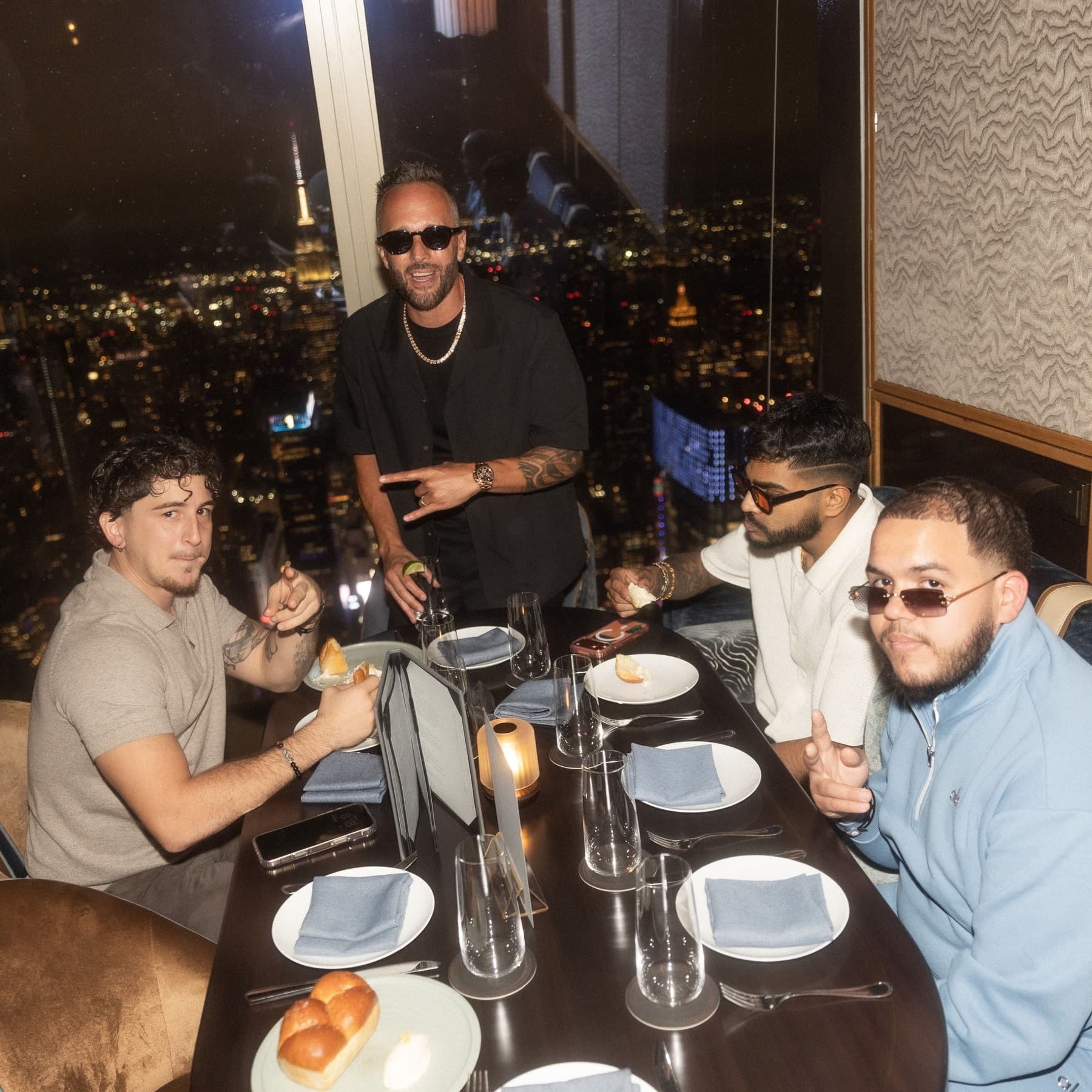 Rafael Reyes (Raf / Rafmeta / @rafmeta) at a DDNYC 2026 rooftop dinner in New York with Shield, Riv, and Duval